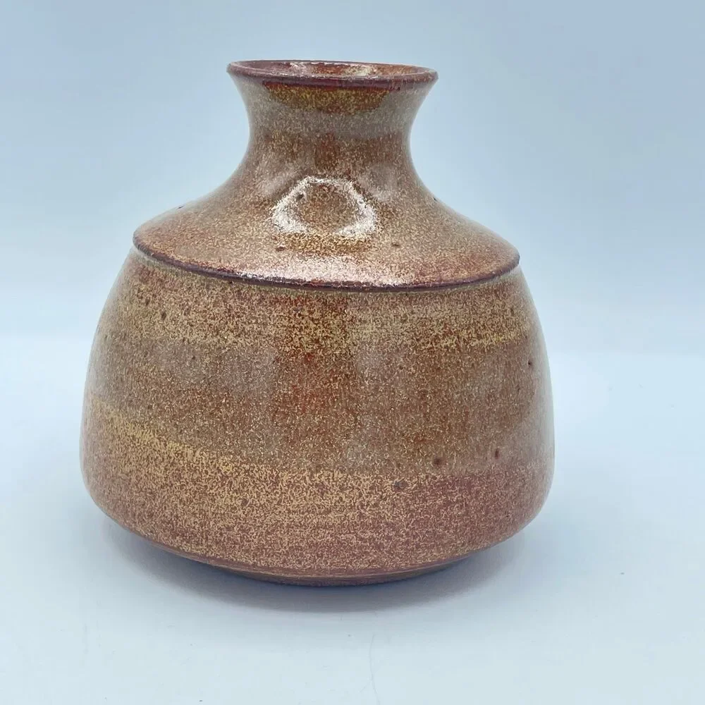 intage Signed Studio Pottery Bud Vase - Hand Thrown Speckled Earth Tone